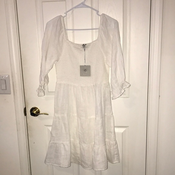 NWT!! J Gee Ruffled White Tiered Midi Sundress with Bishop Sleeves Size Small - Picture 12 of 12